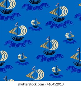  Sailboat in the sea waves. Vector illustration.For projects related to summer travel, sea regattas, as the logo and other creative projects.