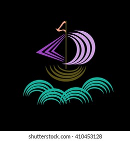 Sailboat in the sea waves. Vector illustration.For projects related to summer travel, sea regattas, as the logo and other creative projects.
