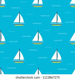 Sailboat seamless pattern for use as wrapping paper gift or wallpaper and printing, summer theme