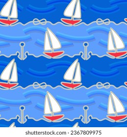 Sailboat Seamless Pattern. Vector Background.