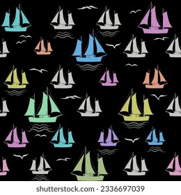 Sailboat seamless pattern, vector illustration