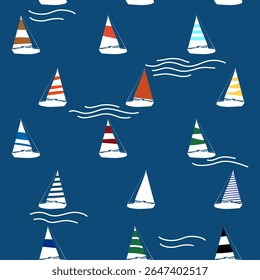 Sailboat seamless pattern, vector illustration