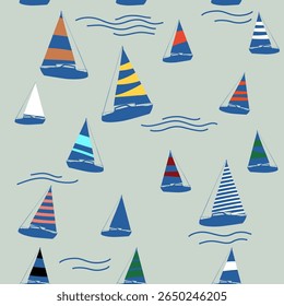 Sailboat seamless pattern, vector illustration