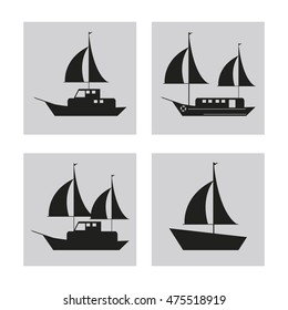 sailboat set ship sea ocen transportation frames icon. Black white flat isolated design. Vector illustration