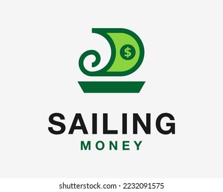 Sailboat Ship Boat Yacht Nautical Vessel Dollar Money Cash Finance Payment Smart Vector Logo Design