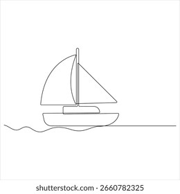 Barco de vela Ilustración vectorial de dibujo de una línea continua