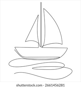 Sailboat ship continuous one line drawing vector illustration