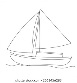 Sailboat ship continuous one line drawing vector illustration