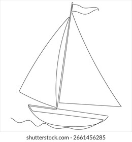 Barco de vela Ilustración vectorial de dibujo de una línea continua