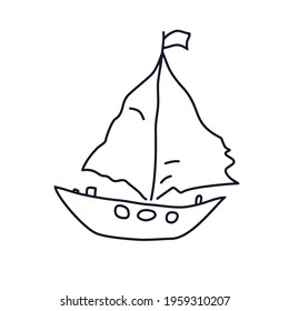 Sailboat ship logo icon in doodle style Hand drawn ink sketch Yacht symbol Cartoon children's Abstract game design Fashion print clothes apparel greeting invitation card cover flyer poster banner