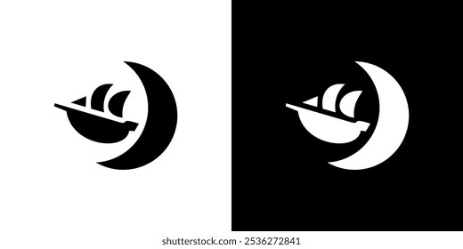 Sailboat ship logo sail boat crescent moon icon vector design