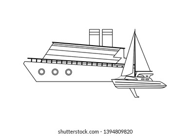 Sailboat ship marine travel and cruiseship black and white