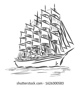 Sailboat ship on sea, vector illustration 