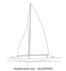 sailboat, ship one continuous line drawing, isolated vector