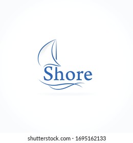 Sailboat Ship Shore Wave Logo 