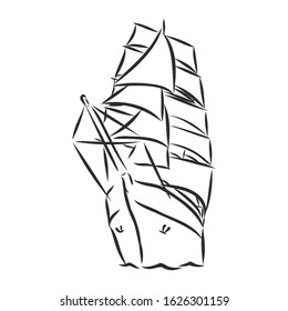 Sailboat ship sign, vector sketch 