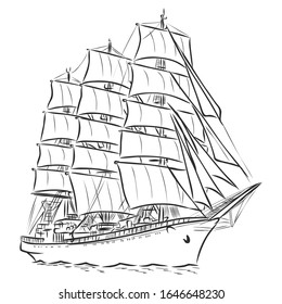 Sailboat ship, vector sketch illustration 