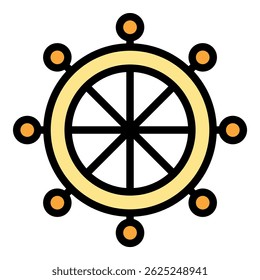 Sailboat ship wheel icon. Outline sailboat ship wheel vector icon color flat isolated