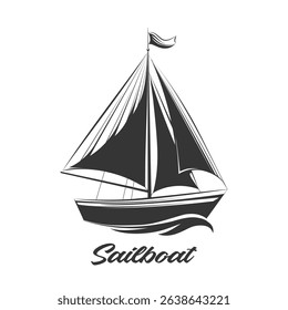 Sailboat sign etching. Sailing boat engraving illustration isolated vector illustration