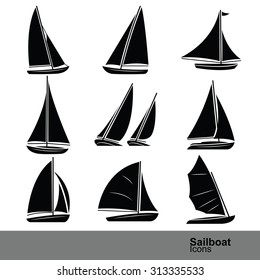 sailboat silhouette icon set, vector illustration