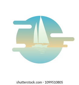 Sailboat silhouette in the sea vector illustration. Gradient vacation icon design