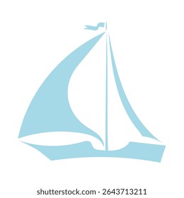 sailboat silhouette. Vector cute illustration Blue sailboat with sails isolated on white background