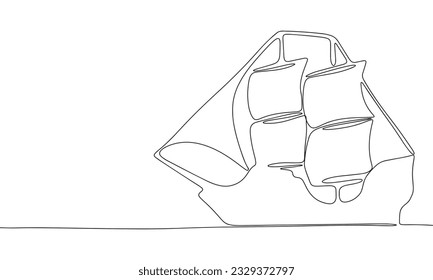 Sailboat silhouette vector. One line continuous vector line art outline illustration. Isolated on white background.