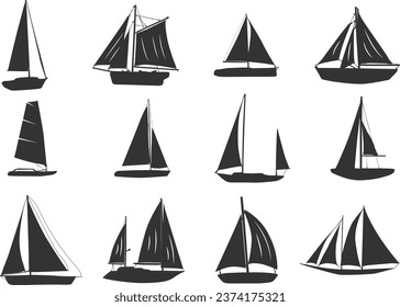 Sailboat Silhouette, Yacht Sailboat Silhouette, Sailing Boat Silhouette, Sailboat Icon