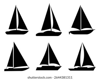 Sailboat Silhouettes Collection Black Yacht Icons Nautical Graphic Design Element