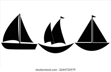 Sailboat Silhouettes Vector Set – Three Black Nautical Icons on White Background