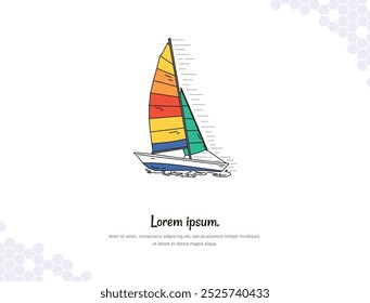 Barco à vela simples doodle plana vetor arte para decoração de parede paisagem. vetor ilustração imagem simples. coleção de ilustrações de desenhos animados de transporte. para decoração de sala, eventos, etc