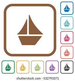 Sailboat simple icons in color rounded square frames on white background