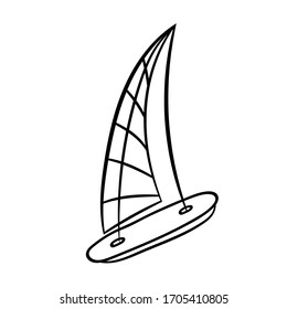 Sailboat. A simple sketch drawn by hand.Summer vector illustration in Doodle  style. Isolated object on a white background. For the design of icons, logos, and children's coloring books.