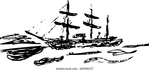 Sailboat. Sketch. Vector.