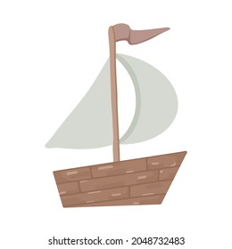 Sailboat. Small boat. Vector illustration in cartoon style. Isolated on white.