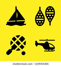sailboat, snowshoes, helicopter and tennis vector icon set. Sample icons set for web and graphic design
