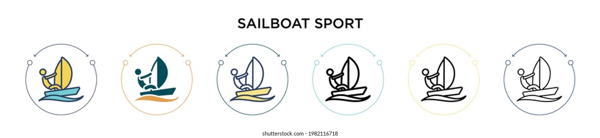 Sailboat sport icon in filled, thin line, outline and stroke style. Vector illustration of two colored and black sailboat sport vector icons designs can be used for mobile, ui, web