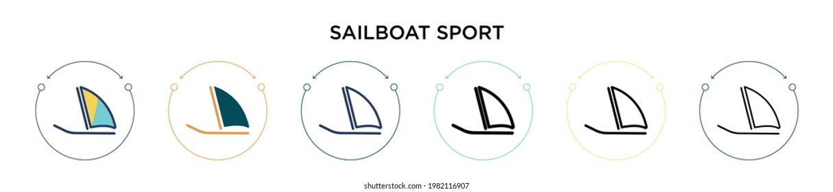 Sailboat sport icon in filled, thin line, outline and stroke style. Vector illustration of two colored and black sailboat sport vector icons designs can be used for mobile, ui, web