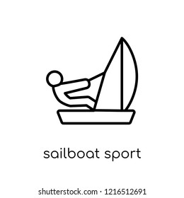 Sailboat sport icon. Trendy modern flat linear vector Sailboat sport icon on white background from thin line sport collection, editable outline stroke vector illustration