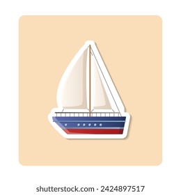 Sailboat sticker illustration. Boat, sail, mast, water. Editable vector graphic design.
