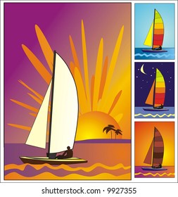 Sailboat in the sunrise (+different variants)