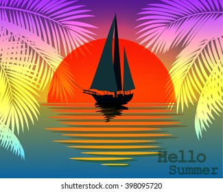 sailboat and sunrise vector