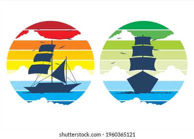 Sailboat with sunset background illustration