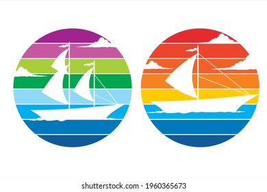 Sailboat with sunset background illustration