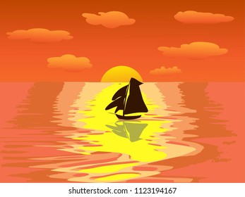 sailboat sunset sea background
