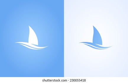 Sailboat symbol on white and blue background