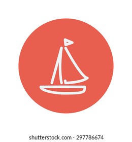 Sailboat thin line icon for web and mobile minimalistic flat design. Vector white icon inside the red circle.