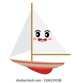 Sailboat transportation cartoon character side view isolated on white background vector illustration.
