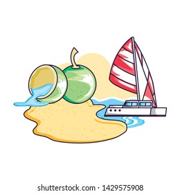 sailboat travel in the beach with coconut