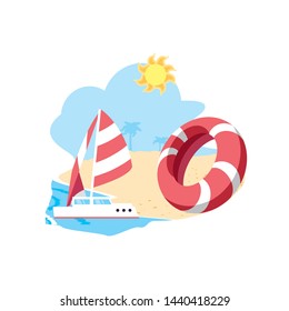 sailboat travel in the beach and float